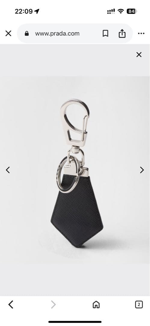 PRADA ブラックレザー キーホルダー サフィアーノレザー キーチェーン
