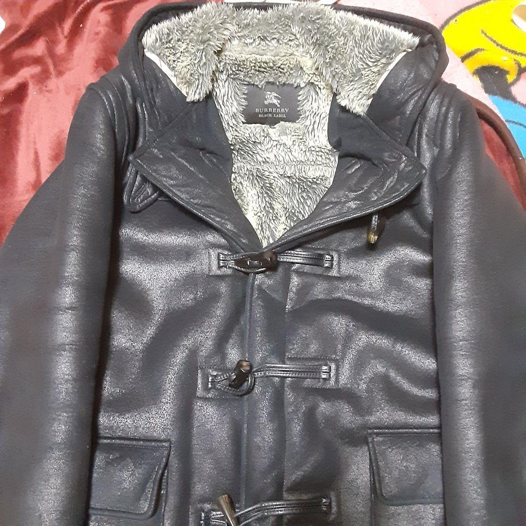 BURBERRYブラックレーベル ダッフルコート ブラック.合成皮革…